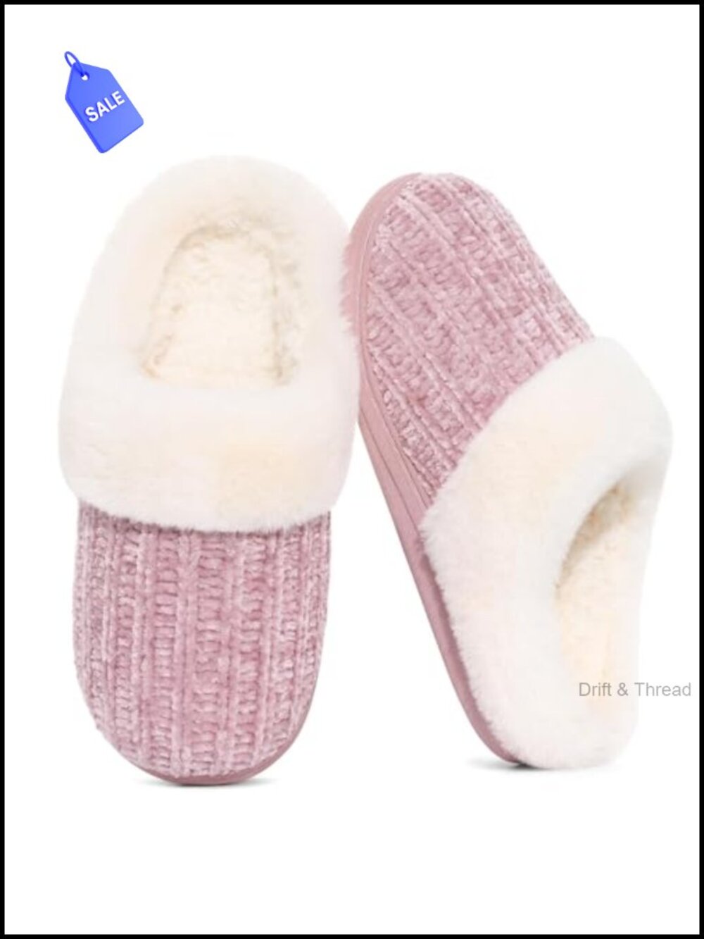 Chenille Knit Fuzzy Slippers Memory Foam Faux Fur House Shoes